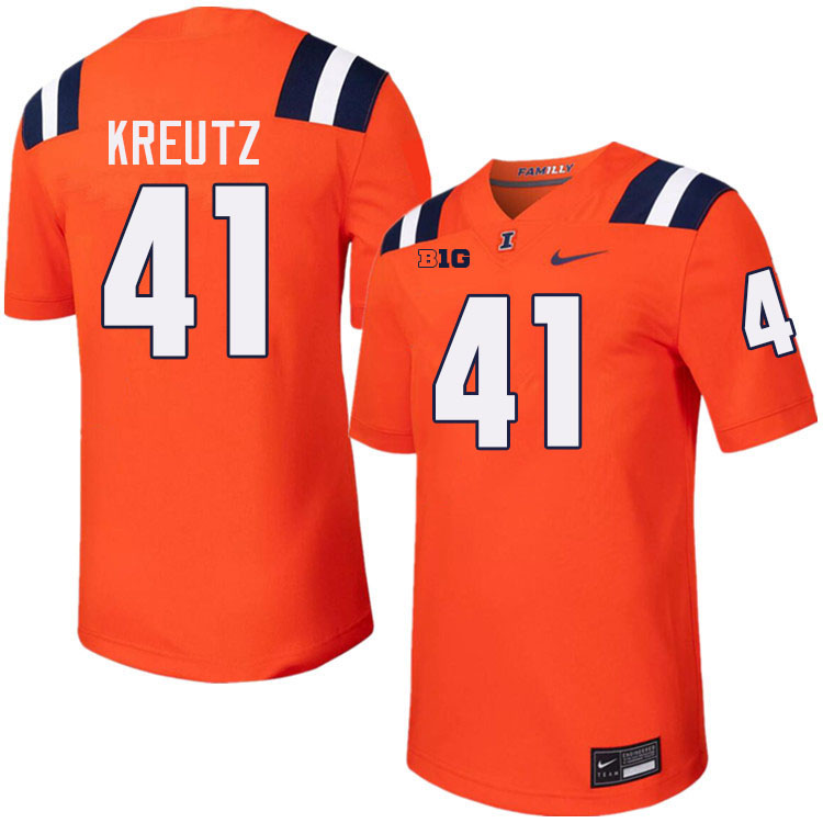 Men #41 James Kreutz Illinois Fighting Illini College Football Jerseys Stitched-Orange